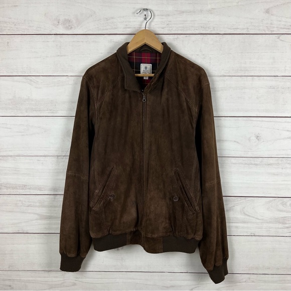 Peter Millar Leather Plaid Lined Bomber Jacket